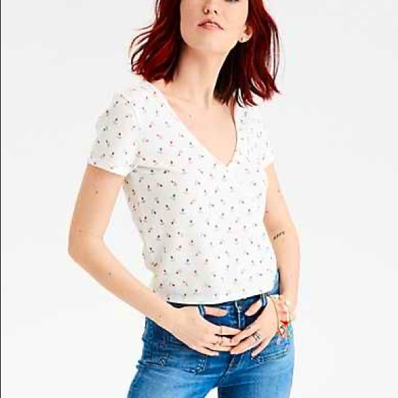 American Eagle Outfitters Tops - American Eagle White Ditsy Floral faux Wrap Crop